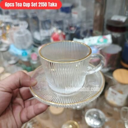 Premium Tea Cup Set- 6 Pcs Set - Strait Top Golden Rim