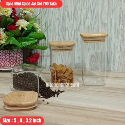 3pcs Mini  Square Air Tight Jar Set With Wooden Lid