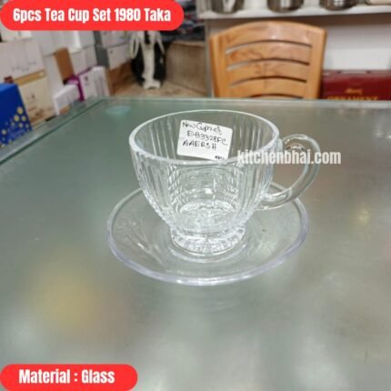 Premium Tea Cup Set- 6 Pcs Set - Clear Strip