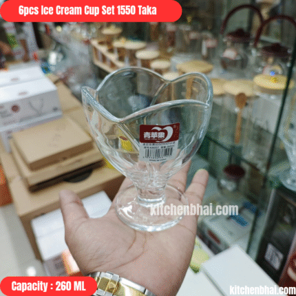 Premium Ice Cream/Dessert Cup Set- 6 Pcs Set - Rose Transparent Design