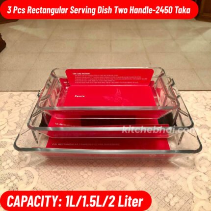 3 Pcs Tempered Glass Rectangular Serving Dish Two Handle-70502