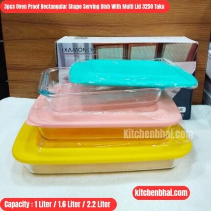 3pcs Oven Proof Rectangular Shape Serving Dish With Lid