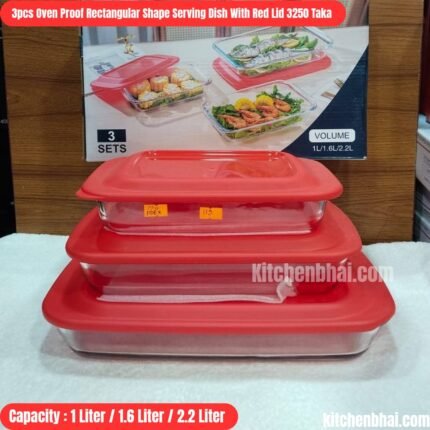 3pcs Oven Proof Rectangular Shape Serving Dish With Red Lid