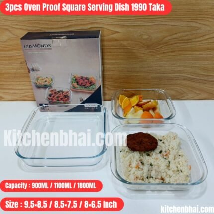 3 Pcs Tempered Glass Square Serving Dish-SGR