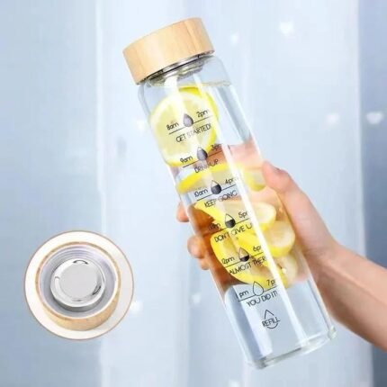 Timer Glass Water Bottle with Wooden Lid